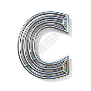 线轮廓字体字母 C 3白色创造力金属反射设计渲染圆形元素插图概念图片