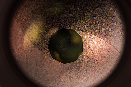 相机镜头透镜孔径细节 有彩色透镜反射 - 橙色图片