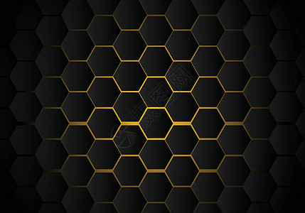 黄线背景技术的黑色六边形抽象图案l图片