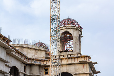 建造一座大型东正教教堂起重机机械金子寺庙行动天炉脚手架构造黄色建筑图片