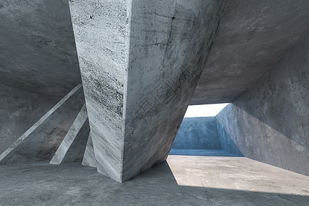 具有创意构造的 3d 渲染混凝土房间作品岩石天花板墙壁阴影建造插图建筑学公寓大厅图片