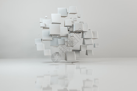 具有变形形状的 3d 渲染创意立方体插图白色金属推介会产品盒子科学场景活力正方形背景图片