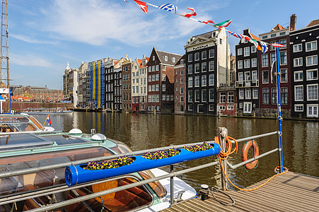 荷兰阿姆斯特丹 达布拉克运河舞蹈馆房屋晴天首都人群码头景观特丹建筑中心建筑学图片