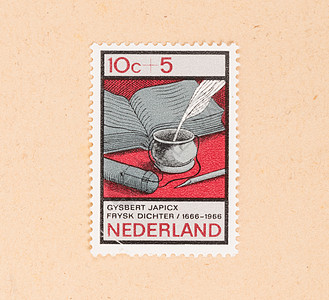 1966年荷兰 荷兰印刷的印有下列邮票信封诗人邮资空气收集爱好历史性收藏古董图片