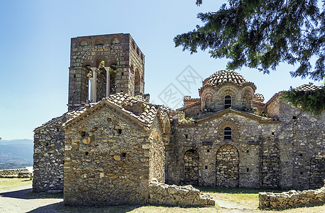 希腊 Mystras旅行历史性教会世界假期考古学纪念碑石头天空城市图片