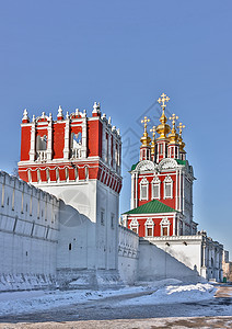Novodevichy女修道院 俄罗斯莫斯科建筑学教会天空城市宗教旅行建筑红色新圣女风格图片