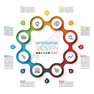 带有业务图标信息图表的八个圆圈图片