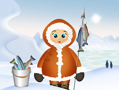 爱斯基摩人钓鱼冰屋外套季节皮夹克插图渔夫房子卡通片图片