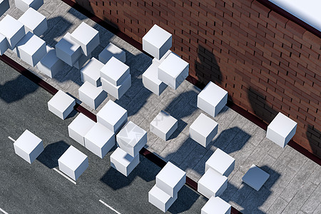 砖墙和沥青 street3d 渲染砖块立方体地面运输插图艺术染料街道建筑学城市图片