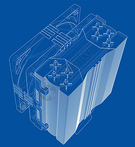 Cpu 科勒概念 韦克托单元金属电子温度蓝图冷却剂草图散热器翅膀流动图片