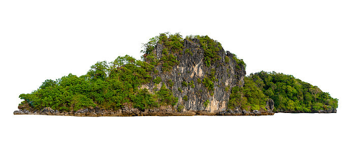 隔离绿海中间的岛屿 白色背景与背景分离小路全景爬坡石头自然场地植物天堂蓝色剪裁图片