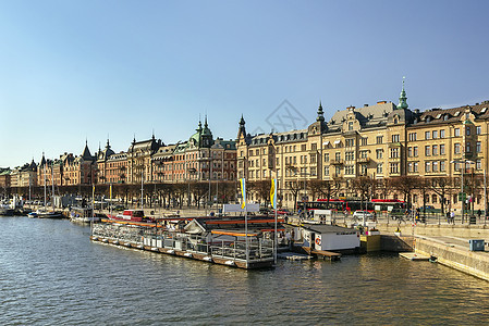 斯德哥尔摩Strandvagen的视图旅游首都天空街道港口建筑建筑学地标景观旅行图片