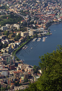 瑞士卢加诺旅游假期绿色城市天空旅行蓝色全景图片