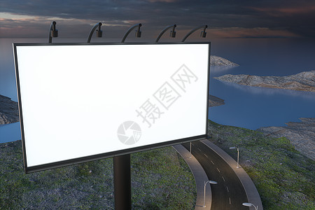 空白的广告牌和蜿蜒的道路 3d 渲染推介会广告海浪小路沥青运输展示长方形街道旅行图片