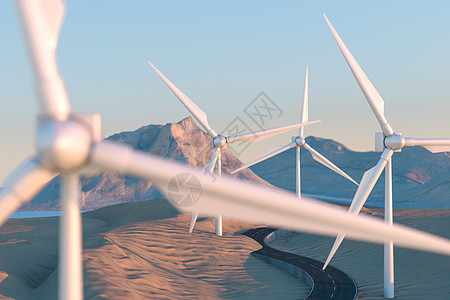 风车和刮线路在开阔 3D交接力量农村螺旋桨发电机涡轮假期引擎路线环境自由图片