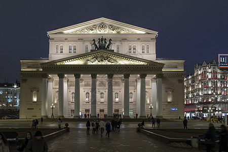 俄罗斯莫斯科 2018年6月17日 Bolshoi剧院芭蕾舞团和歌剧院城市历史性市中心首都蓝色文化建筑学旅游建筑艺术图片