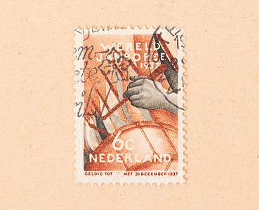 1950年荷兰 荷兰印刷的印有邮票显示背景图片