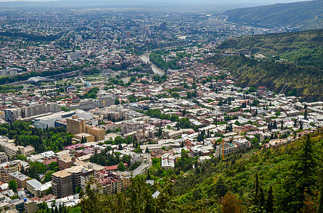 格鲁吉亚首都第比利斯的全景观 格鲁吉亚首府教会历史电缆运输日落屋顶爬坡观光缆车城市图片