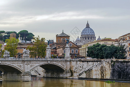 罗马埃马努埃莱二世桥石头建筑学中心纪念碑地标首都城市景观旅行历史性图片