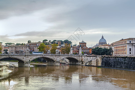 罗马埃马努埃莱二世桥历史性中心全景建筑学地标纪念碑石头建筑雕像历史图片