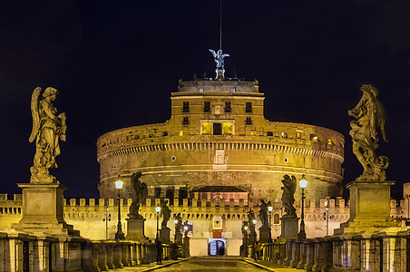 罗马圣安安热罗历史性建筑学雕像雕塑建筑大理石堡垒城市灯光艺术图片