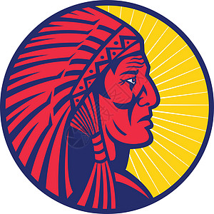 战损古老的美国原住民酋长头饰圈运动插图品牌羽毛艺术品圆圈军帽战帽领导者团队插画