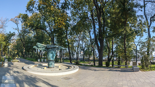 乌克兰奥德萨海滨大道早期秋天初秋创始人天空路灯公园纪念碑孤独入口景观城市楼梯图片