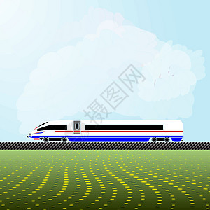 一列高速列车的机车在淡蓝色的天空上 有白云背景 现实的矢量图图片