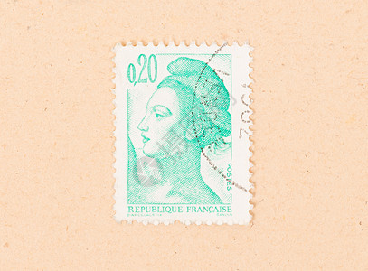 法国  大约 1980 年 在法国印刷的邮票显示肖像空气收集爱好古董自由信封打印收藏邮资历史性背景图片