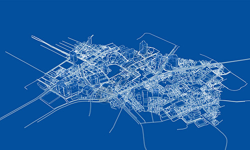 概述城市概念 线框样式景观绘画建筑学摩天大楼街道鸟瞰图白色房子建筑场景图片