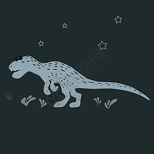 黑色背景的Trex恐龙图示白色纺织品怪物插图孩子们打印棘龙收藏力量艺术图片