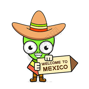 的卡通墨西哥头骨矢量插图 可爱的男性头骨信号旅行驾驶横幅木板指导交通适应症游客长方形图片