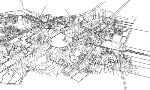 概述城市概念 线框样式墨水市中心地平线草图场景建筑艺术摩天大楼插图房子图片