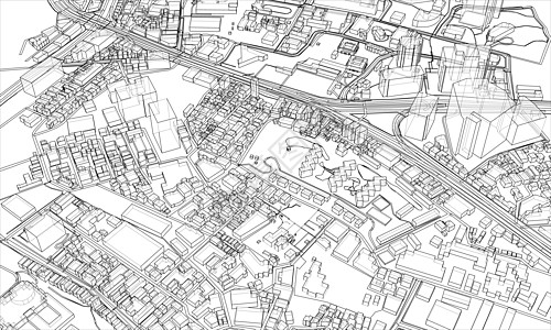 概述城市概念 线框样式墨水建筑学景观市中心房子鸟瞰图草图白色地平线场景图片