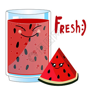 冰沙人物卡通矢量插图卡与可爱的食物-甜草莓新鲜果汁和玻璃上的浆果 有趣的人物和文字 白色背景的甜点 明信片模板图片