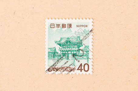 1980年 日本印刷的邮票显示一个古老建筑图片