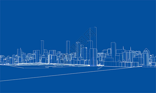 概述城市概念 线框样式草图艺术绘画建筑插图市中心地平线白色摩天大楼墨水图片