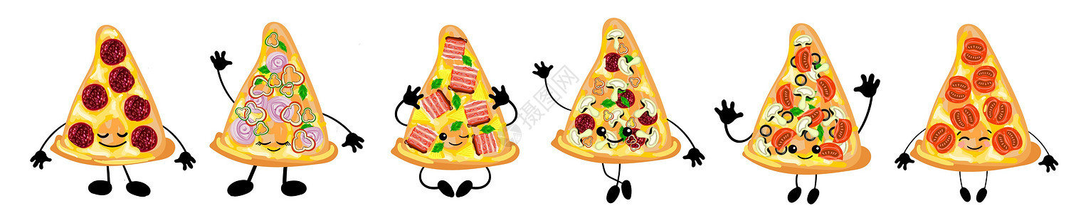 一套意大利披萨的不同品种是一张脸的可爱人物 对于你的公司来说 有比萨饼 装饰菜单和卡片的餐厅标志图片