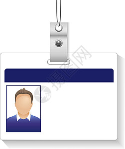带有照片的人的身份证被隔离在白色背景上鉴别展示蓝色广告习俗入场顾客客人会议身份图片