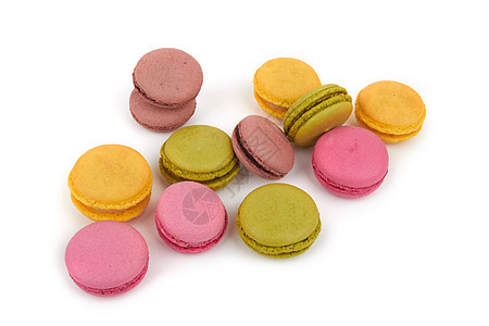 法国色彩多彩的美甲红色奶油食物小吃橙子柠檬饼干白色粉色绿色背景图片
