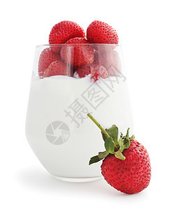 酸奶和新鲜草莓奶油产品玻璃浆果盘子食物牛奶水果小吃甜点图片