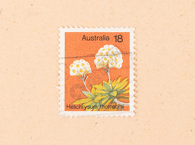 澳大利亚  大约 1970 年 在澳大利亚打印的邮票显示了 flo历史性橙子收集古董空气信封邮资爱好收藏背景图片