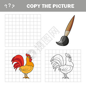 复制图片 为学龄前儿童玩的简单教育游戏鸡鸡学习活动母鸡故事逻辑工作农场公鸡绘画插图图片