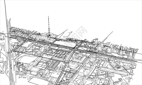 概述城市概念 线框样式插图草图街道场景艺术鸟瞰图房子摩天大楼绘画建筑图片