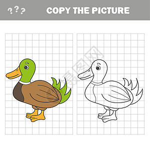 彩色卡通鸭 儿童教育游戏 矢量插图农民数字农场池塘微笑孩子染色孩子们鸭子动物背景图片