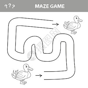 迷失的鸭子 帮助鸭子找到一条路 给孩子用迷宫剂 矢量插图图片
