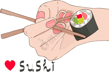手拿着亚洲人厨房的筷子 竹木棍做食物 矢量插图图片