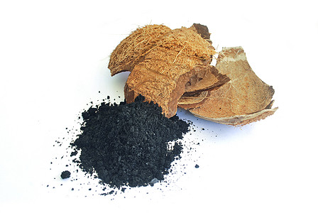 木炭木炭椰子生产煤炭产品烧伤植物热带煤渣椰子壳木头图片