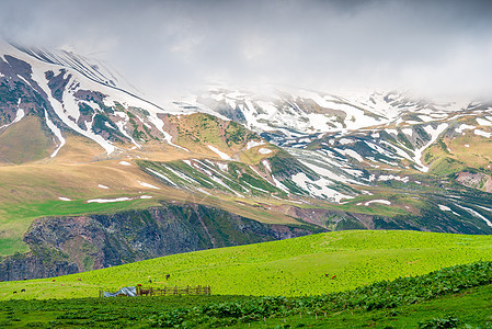 高山 绿草原和美丽的格鲁吉亚地貌图片