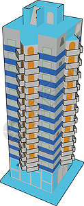 高蓝色建筑 插图 白色背景的矢量图片